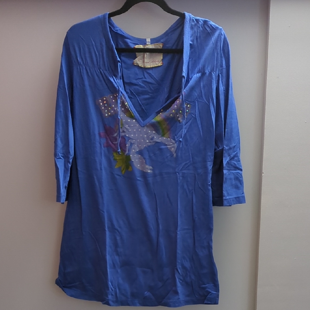 Blue Women's Tunic with Embellished Design